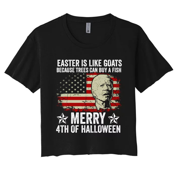 Anti Joe Biden Merry 4th Of Halloween 4th Of July Women's Crop Top Tee