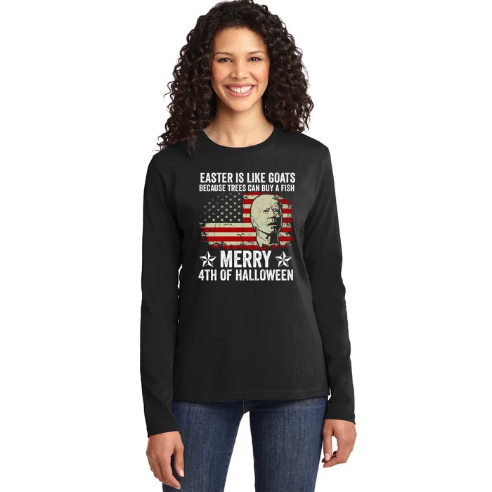 Anti Joe Biden Merry 4th Of Halloween 4th Of July Ladies Long Sleeve Shirt