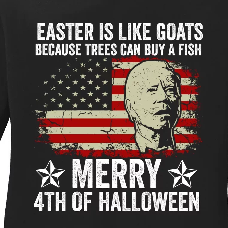 Anti Joe Biden Merry 4th Of Halloween 4th Of July Ladies Long Sleeve Shirt