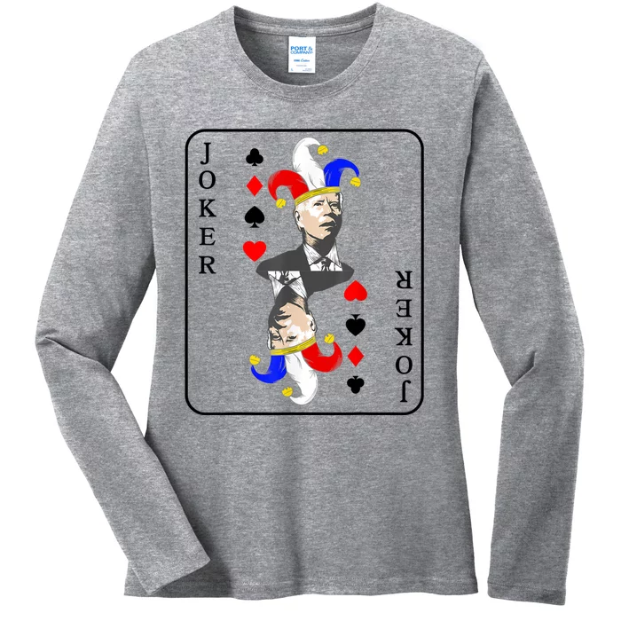 Anti Joe Biden Funny Biden Joker Playing Card Ladies Long Sleeve Shirt