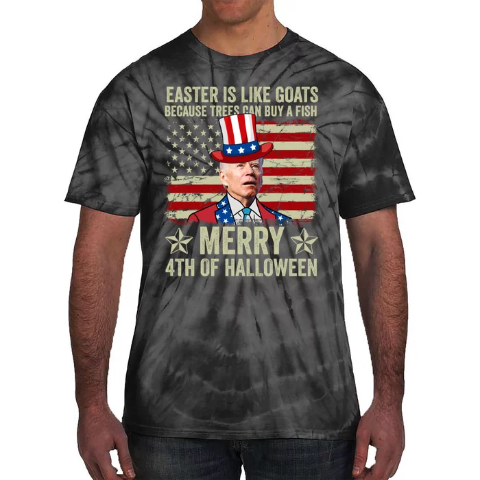 Anti Joe Biden Merry 4th Of Halloween 4th Of July Tie-Dye T-Shirt