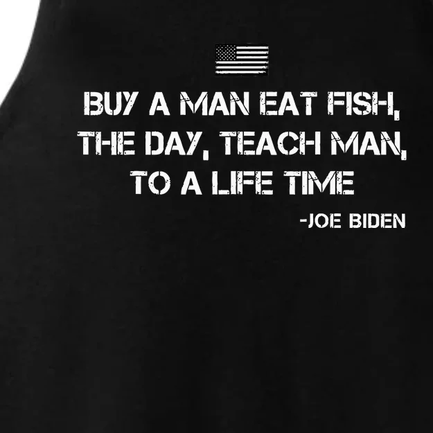 Anti Joe Biden Quote Buy A Man Eat Fish Ladies Tri-Blend Wicking Tank