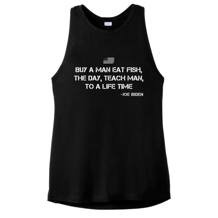 Anti Joe Biden Quote Buy A Man Eat Fish Ladies Tri-Blend Wicking Tank