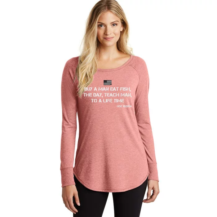 Anti Joe Biden Quote Buy A Man Eat Fish Women's Perfect Tri Tunic Long Sleeve Shirt