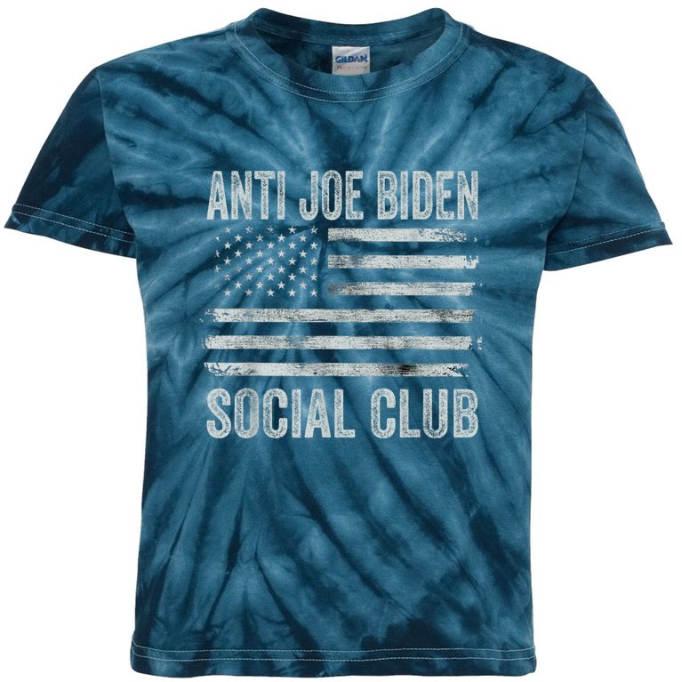 Anti Joe Biden Social Club American Flag Vintage Kids Tie-Dye T-Shirt
