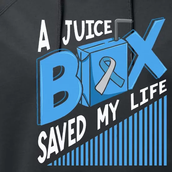 A Juice Box Saved My Life Diabetes DM Blue Awareness Ribbon Performance Fleece Hoodie