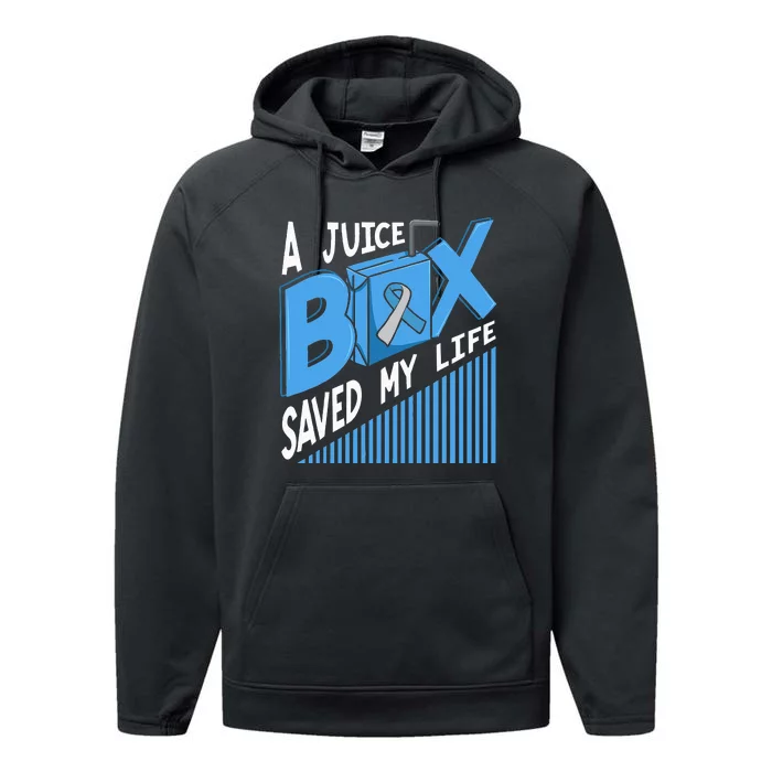 A Juice Box Saved My Life Diabetes DM Blue Awareness Ribbon Performance Fleece Hoodie