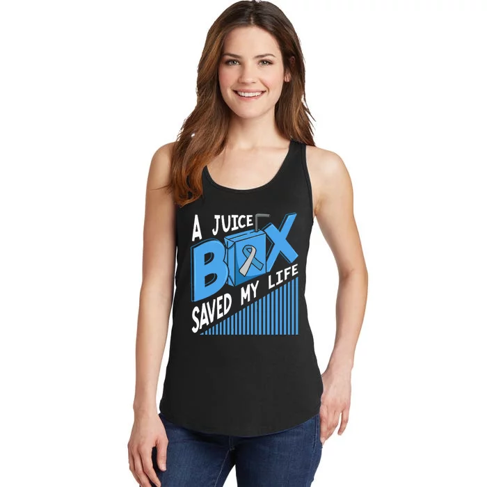 A Juice Box Saved My Life Diabetes DM Blue Awareness Ribbon Ladies Essential Tank