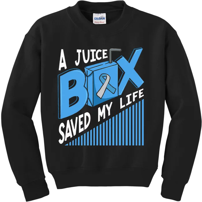 A Juice Box Saved My Life Diabetes DM Blue Awareness Ribbon Kids Sweatshirt