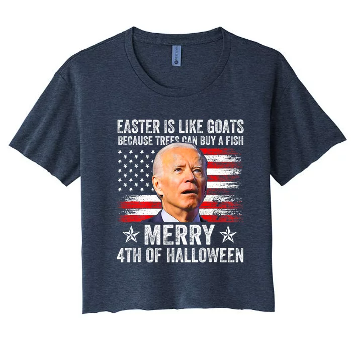 Anti Joe Biden Merry 4th Of Halloween 4th Of July Women's Crop Top Tee