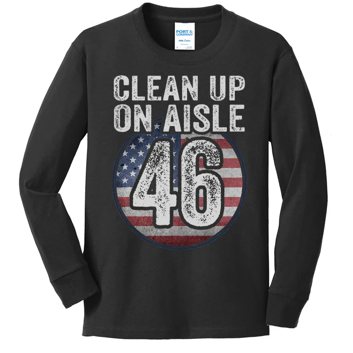 Anti Joe Biden Trump 2024 Back America Clean Up On Aisle 46 Kids Long Sleeve Shirt