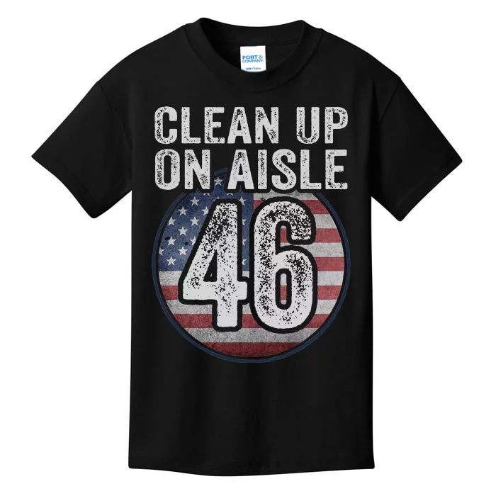 Anti Joe Biden Trump 2024 Back America Clean Up On Aisle 46 Kids T-Shirt