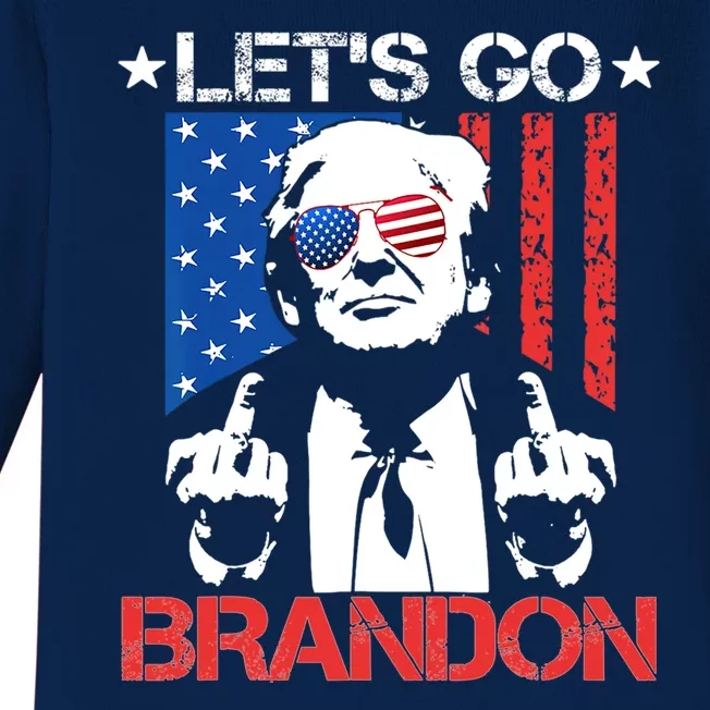 Anti Joe Biden LetS Go Brandon Funny Pro America Trump 2024 Baby Long Sleeve Bodysuit