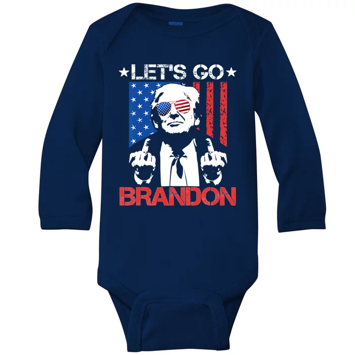 Anti Joe Biden LetS Go Brandon Funny Pro America Trump 2024 Baby Long Sleeve Bodysuit