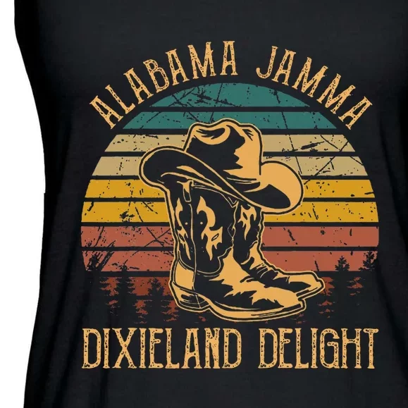 Alabama Jamma Dixieland Delight Cowboy Hat And Boots Ladies Essential Flowy Tank