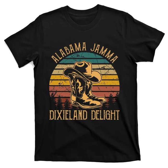 Alabama Jamma Dixieland Delight Cowboy Hat And Boots T-Shirt