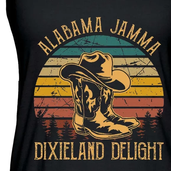 Alabama Jamma Dixieland Delight Cowboy Hat And Boots Ladies Essential Flowy Tank