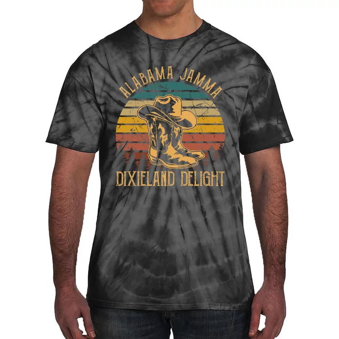 Alabama Jamma Dixieland Delight Cowboy Hat And Boots Tie-Dye T-Shirt