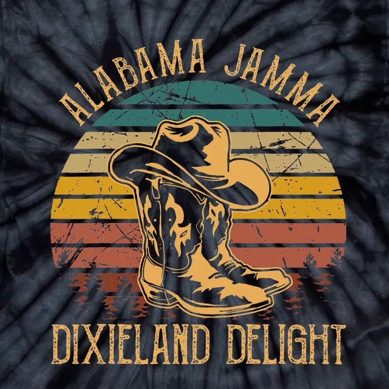 Alabama Jamma Dixieland Delight Cowboy Hat And Boots Tie-Dye T-Shirt