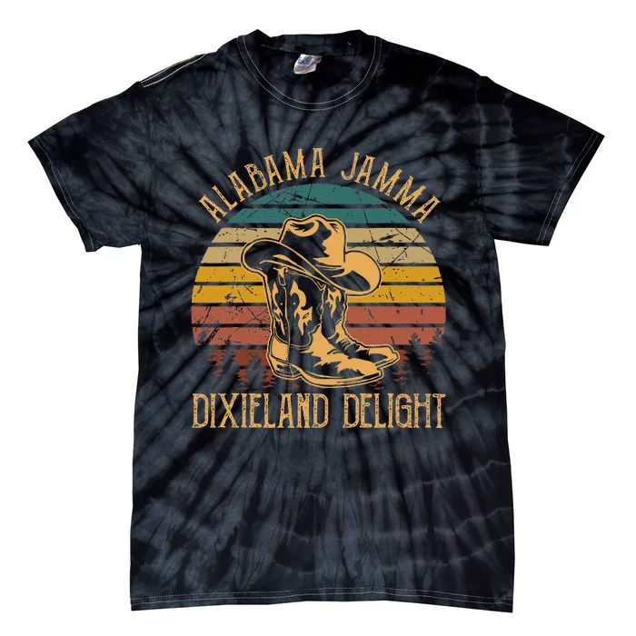 Alabama Jamma Dixieland Delight Cowboy Hat And Boots Tie-Dye T-Shirt