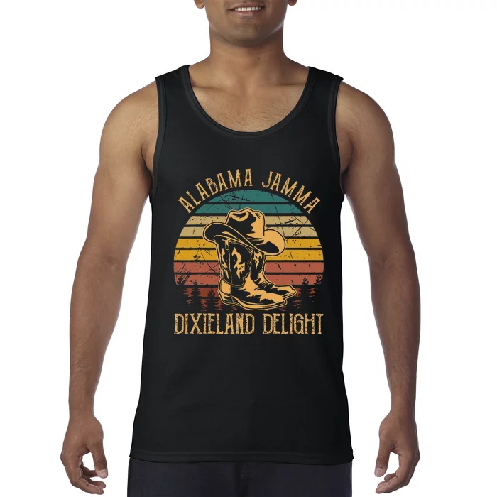 Alabama Jamma Dixieland Delight Cowboy Hat And Boots Tank Top