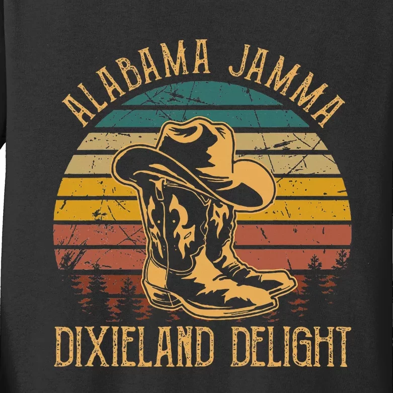 Alabama Jamma Dixieland Delight Cowboy Hat And Boots Kids Long Sleeve Shirt