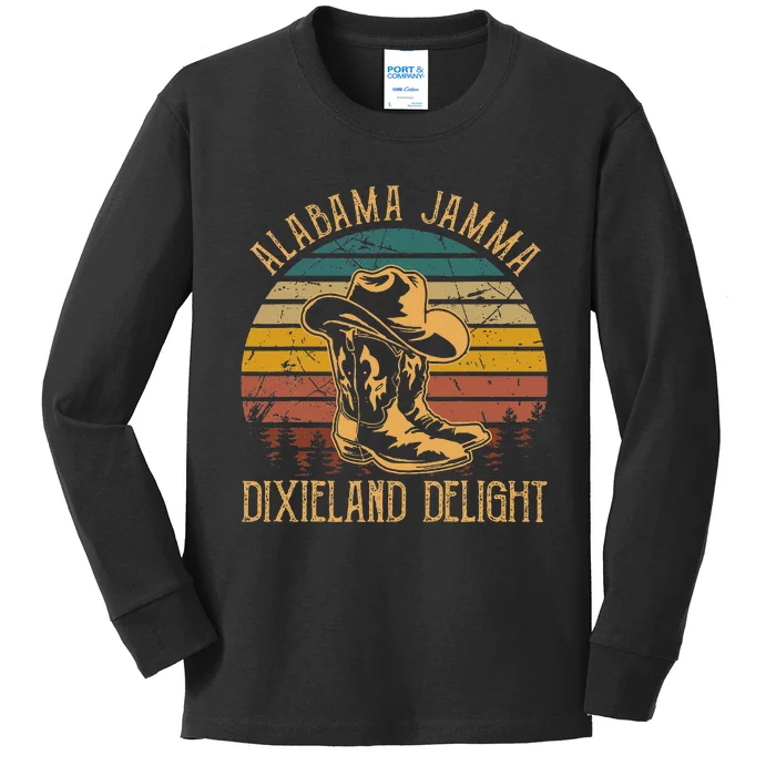 Alabama Jamma Dixieland Delight Cowboy Hat And Boots Kids Long Sleeve Shirt