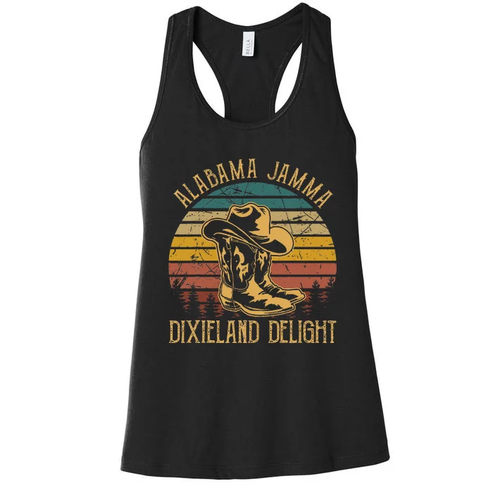 Alabama Jamma Dixieland Delight Graphic Cowboy Hat And Boots Women's Racerback Tank