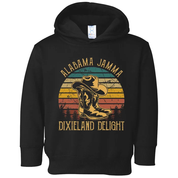 Alabama Jamma Dixieland Delight Graphic Cowboy Hat And Boots Toddler Hoodie