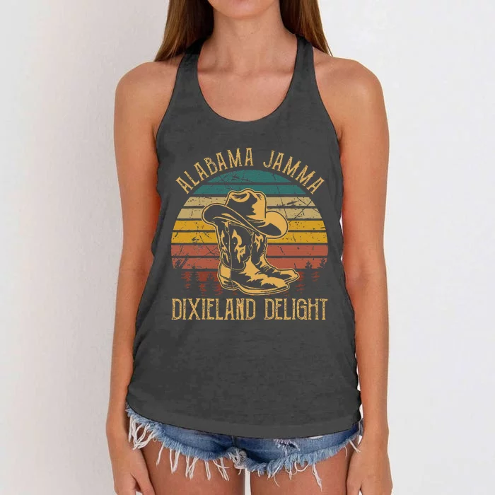 Alabama Jamma Dixieland Delight Graphic Cowboy Hat And Boots Women's Knotted Racerback Tank