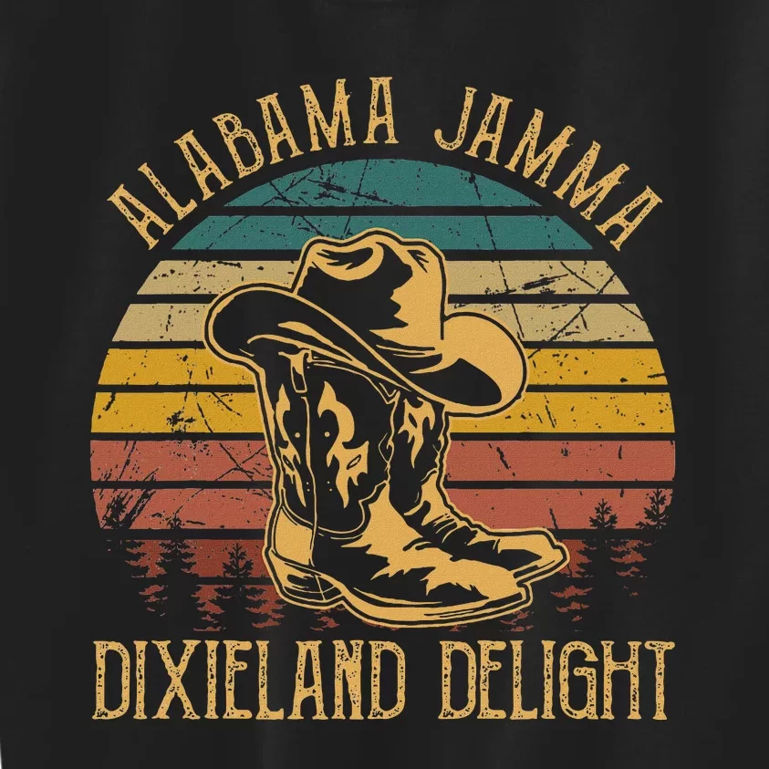 Alabama Jamma Dixieland Delight Graphic Cowboy Hat And Boots Kids Sweatshirt