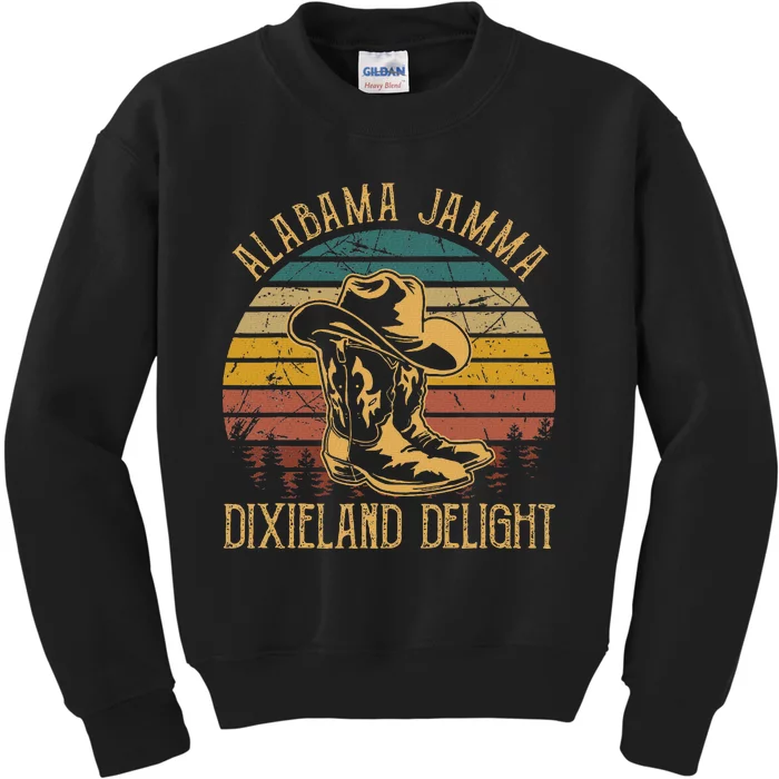 Alabama Jamma Dixieland Delight Graphic Cowboy Hat And Boots Kids Sweatshirt