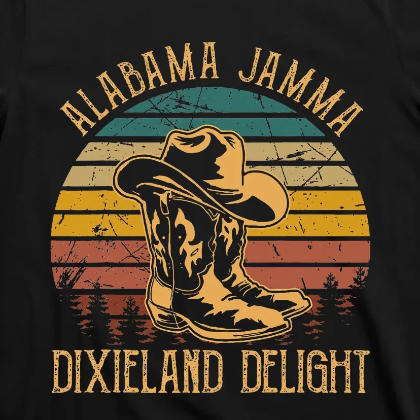 Alabama Jamma Dixieland Delight Graphic Cowboy Hat And Boots T-Shirt