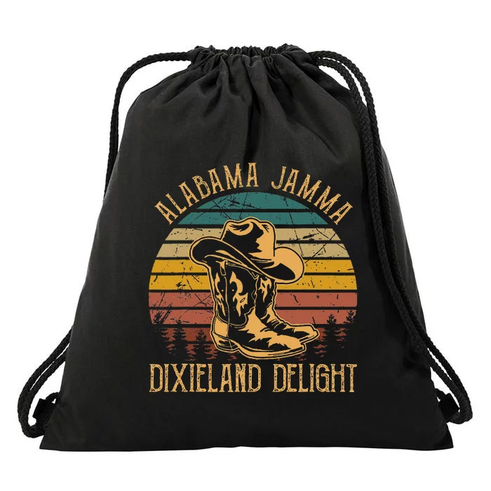 Alabama Jamma Dixieland Delight Graphic Cowboy Hat And Boots Drawstring Bag