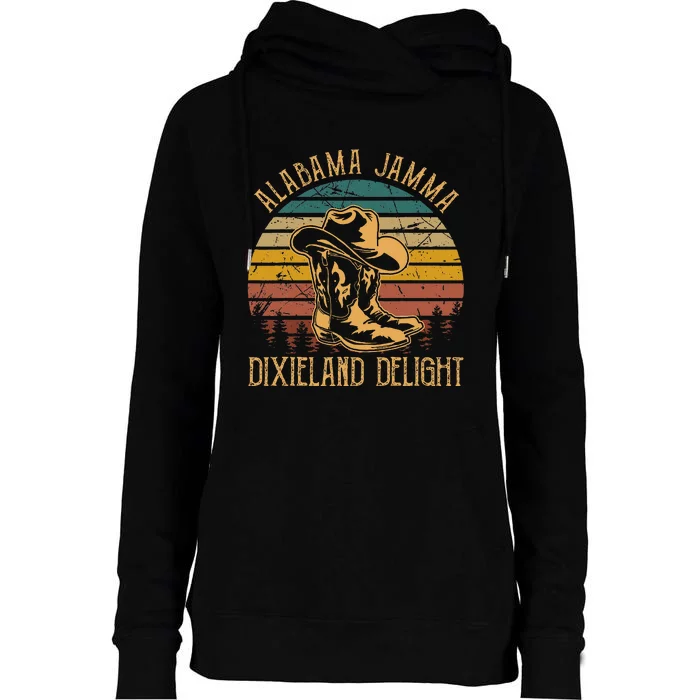 Alabama Jamma Dixieland Delight Graphic Cowboy Hat And Boots Womens Funnel Neck Pullover Hood