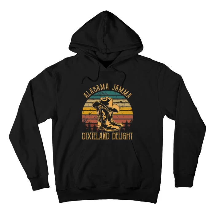 Alabama Jamma Dixieland Delight Graphic Cowboy Hat And Boots Tall Hoodie