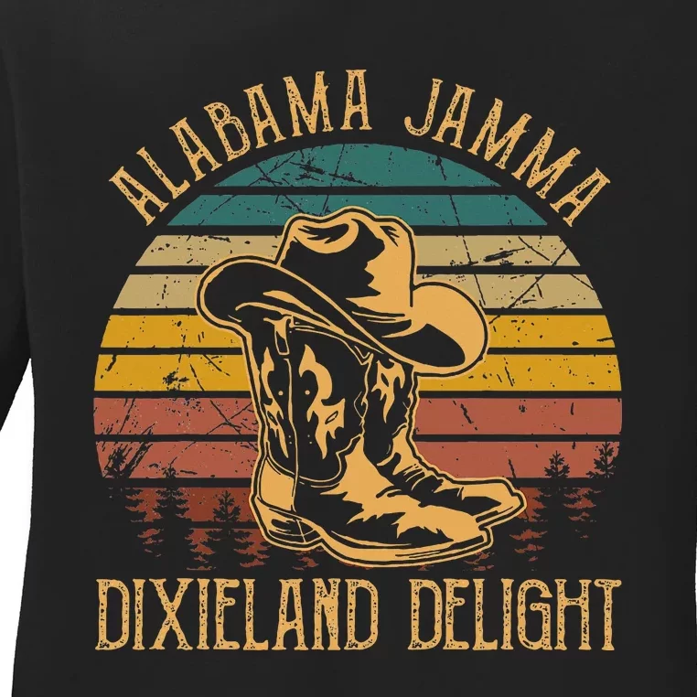 Alabama Jamma Dixieland Delight Graphic Cowboy Hat And Boots Ladies Long Sleeve Shirt