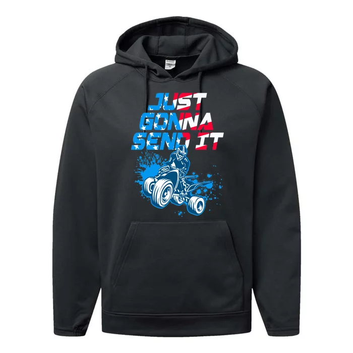 ATV Just Gonna Send It Funny Quad Bike USA Flag Performance Fleece Hoodie