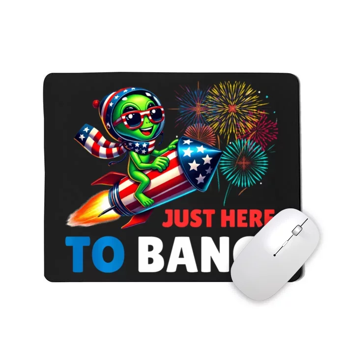 Alien Just Here To Bang Alien Riding A Rocket Fireworks Ufo Mousepad