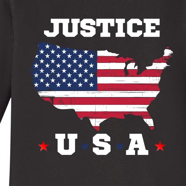 American Justice, Patriot, 4th Of July, USA Flag, Patriotic Flag Baby Long Sleeve Bodysuit