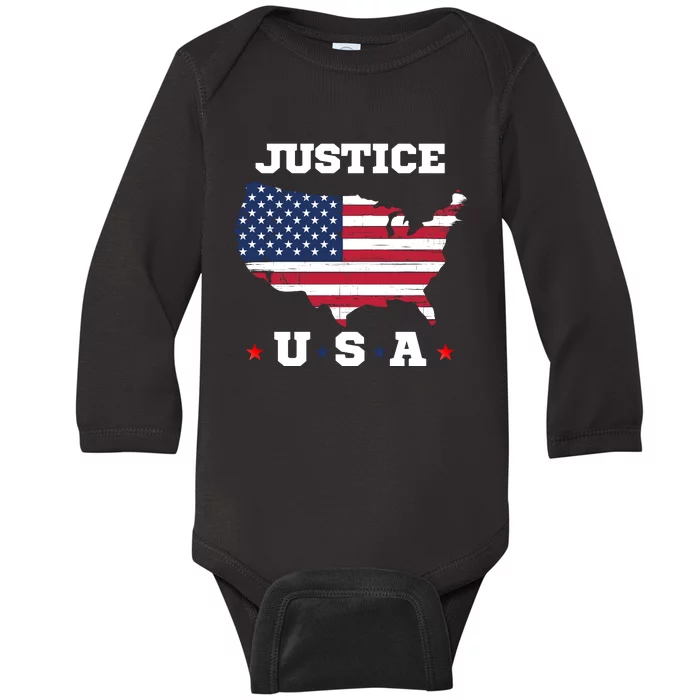 American Justice, Patriot, 4th Of July, USA Flag, Patriotic Flag Baby Long Sleeve Bodysuit