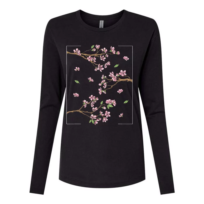 Aesthetic Japanese Style Cherry Blossom Tree Sakura Womens Cotton Relaxed Long Sleeve T-Shirt