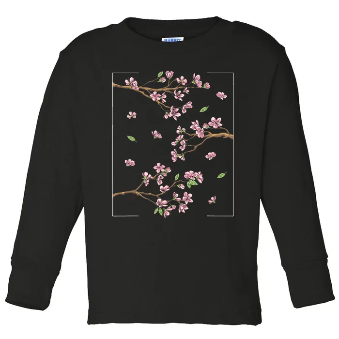 Aesthetic Japanese Style Cherry Blossom Tree Sakura Toddler Long Sleeve Shirt