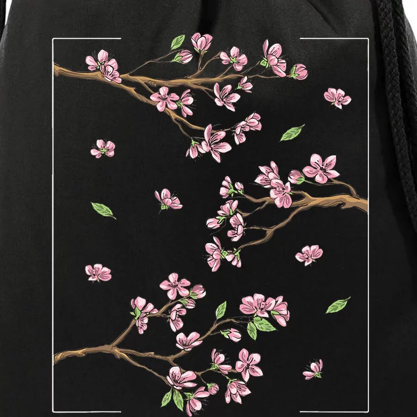 Aesthetic Japanese Style Cherry Blossom Tree Sakura Drawstring Bag