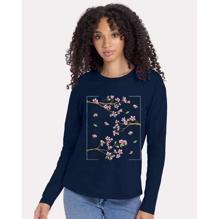 Aesthetic Japanese Style Cherry Blossom Tree Sakura Womens Cotton Relaxed Long Sleeve T-Shirt