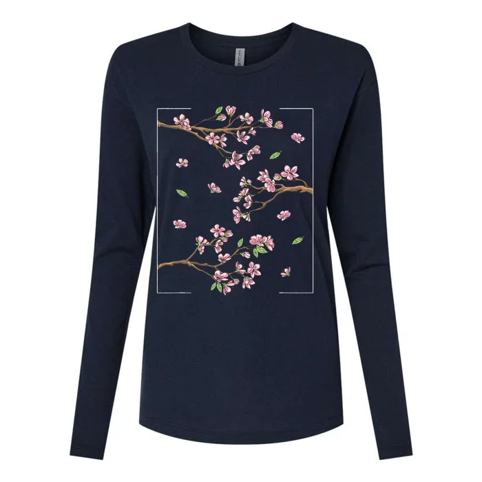 Aesthetic Japanese Style Cherry Blossom Tree Sakura Womens Cotton Relaxed Long Sleeve T-Shirt