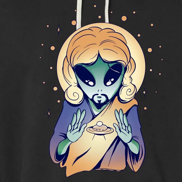 Alien Jesus Space Funny Garment-Dyed Fleece Hoodie