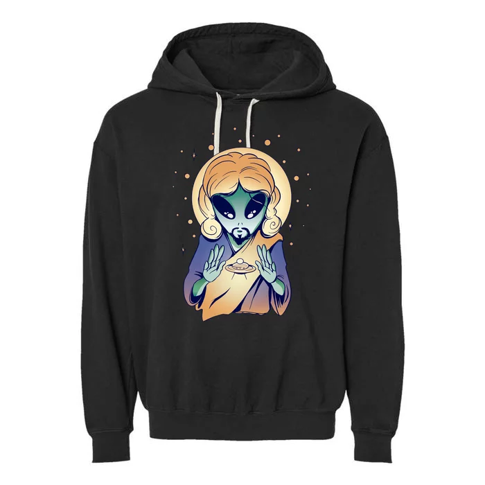 Alien Jesus Space Funny Garment-Dyed Fleece Hoodie