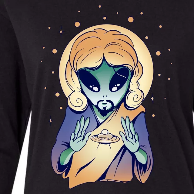 Alien Jesus Space Funny Womens Cotton Relaxed Long Sleeve T-Shirt