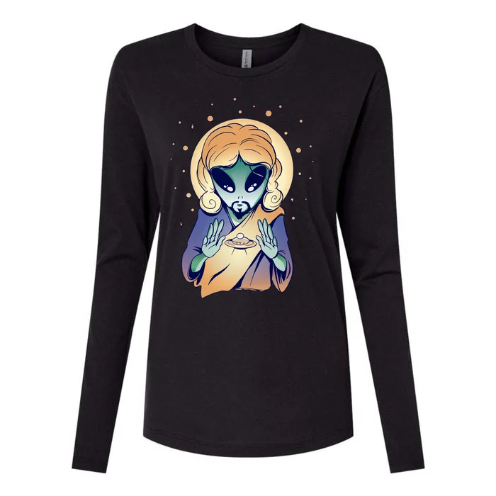 Alien Jesus Space Funny Womens Cotton Relaxed Long Sleeve T-Shirt